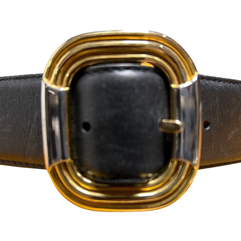 Liz Claiborne Two Tone Gold Silver Buckle Belt Black Leather Large (30"-34") EUC